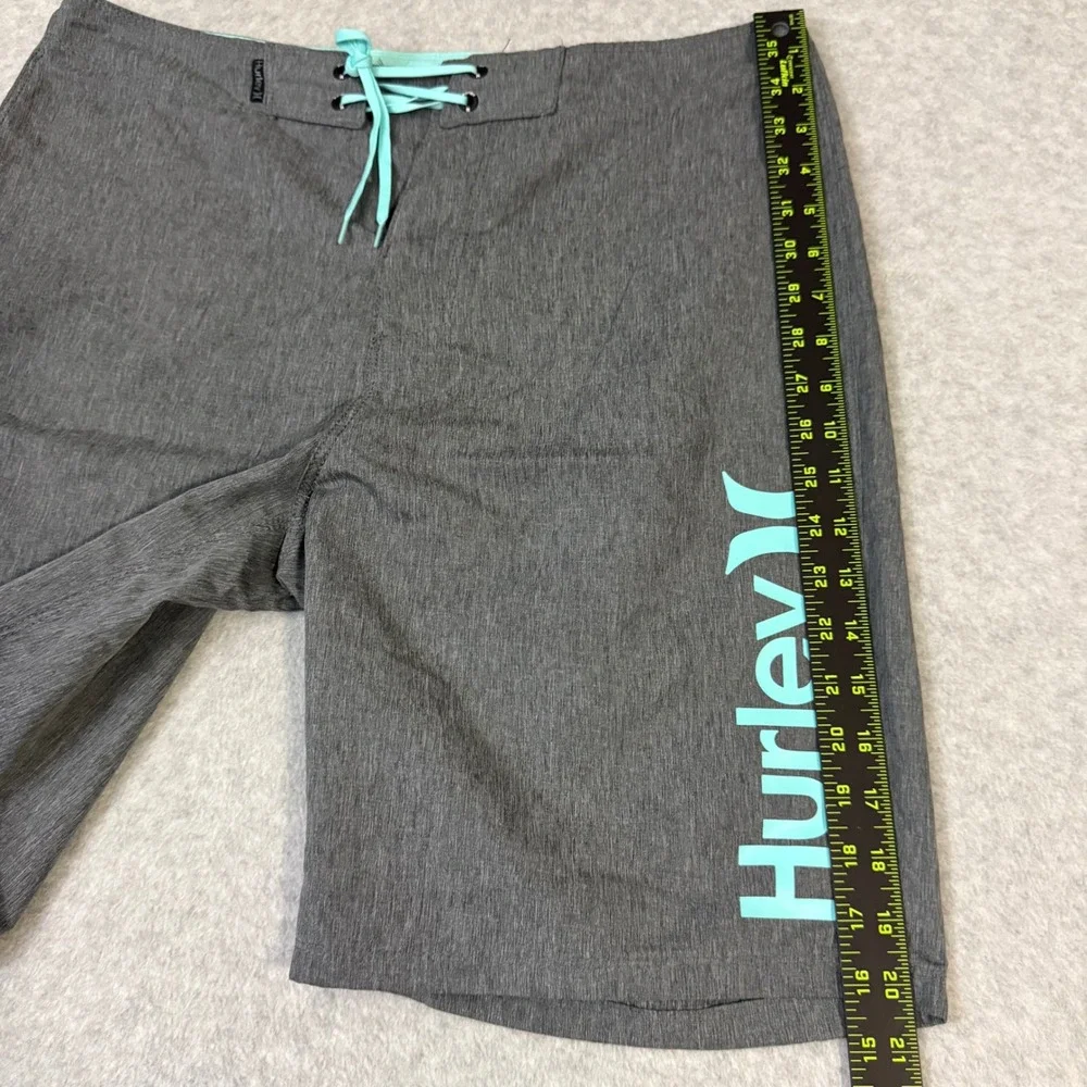 Hurley Mens Gray Teal Logo Board Shorts Swim Trunks Size 32 MBS0008690